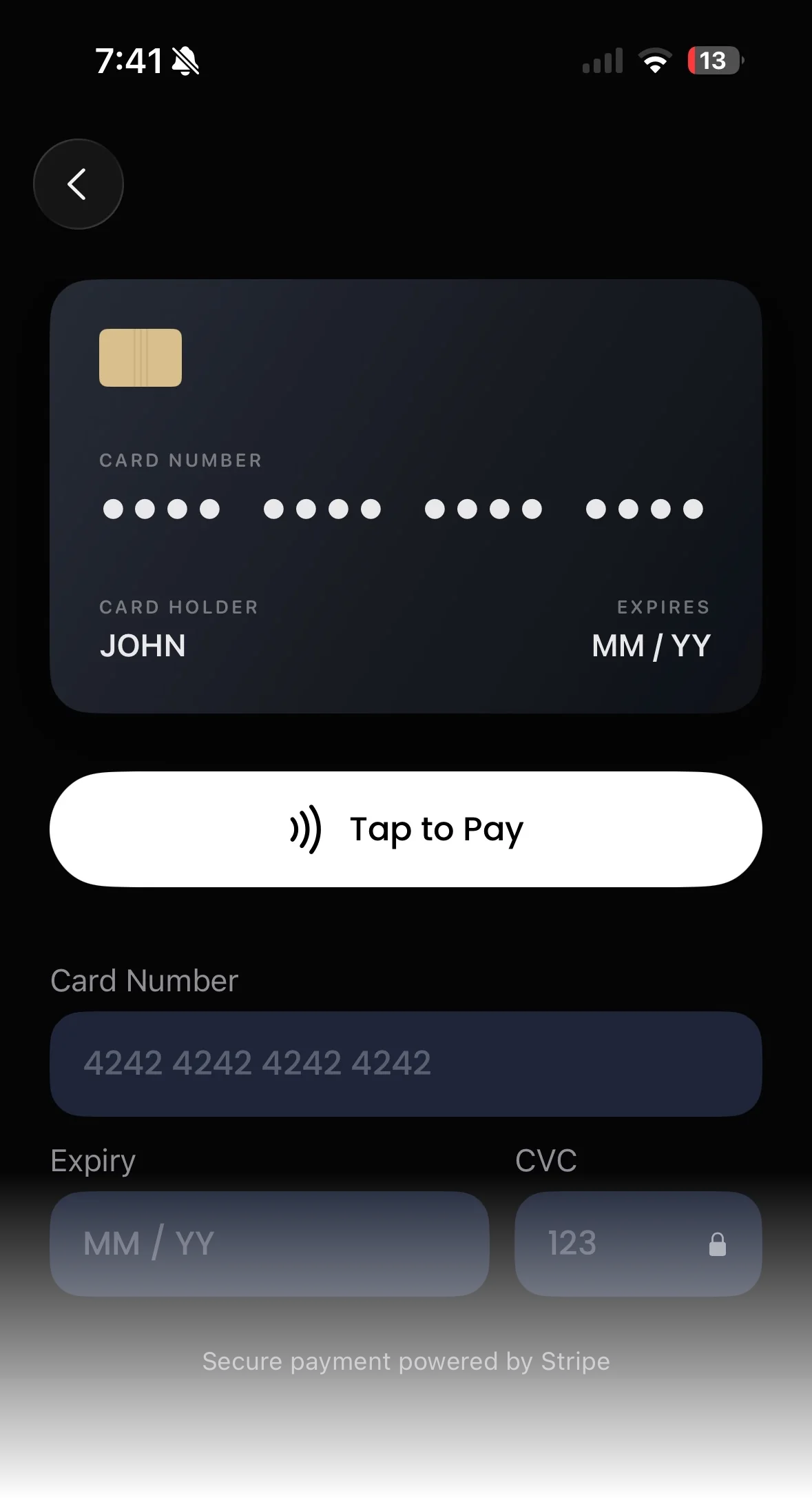 Taking a card payment with Tap to Pay on iPhone in the Flyra app